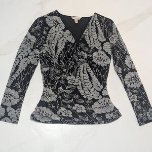 Susan Lawrence Y2K Mesh black and white Floral Whimsygoth Grunge Top Small P